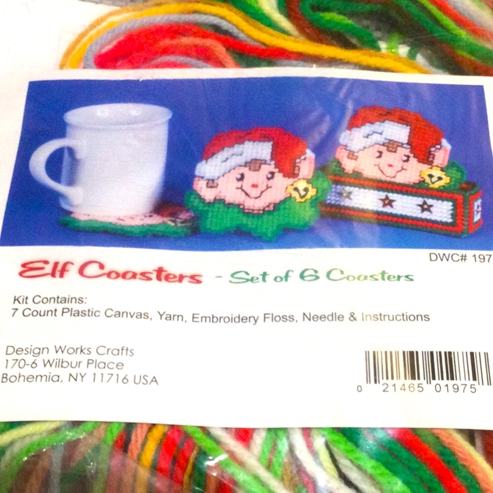 🎄Elf Coasters Christmas craft kit set of 6. New-old stock.